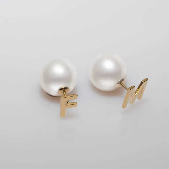 Pearly Lustre Earrings Personalized Alphabet 18K Solid Gold Edison Pearl Earrings KE00013