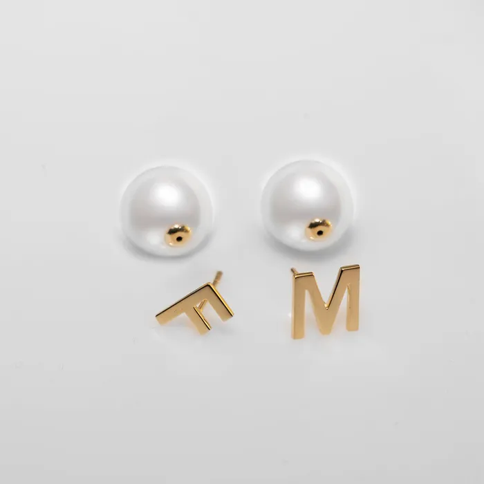 Pearly Lustre Earrings Personalized Alphabet 18K Solid Gold Edison Pearl Earrings KE00013