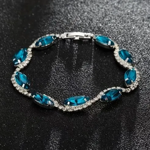 polly B792 Silver Rhinestone Fashion Blue Gemstone Bracelet Bracelets