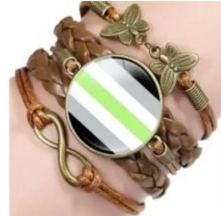 POLLY B998 Green Gray Black Butterfly Infinity Leather Layered Bracelet Bracelets