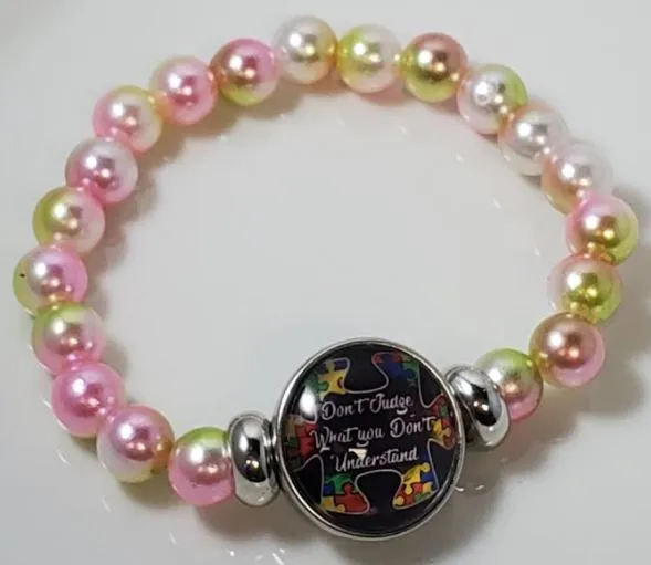 POLLY Bracelets B1018 Pink Yellow Pearls Dont Judge What You Dont Understand Autism Awareness Bracelet