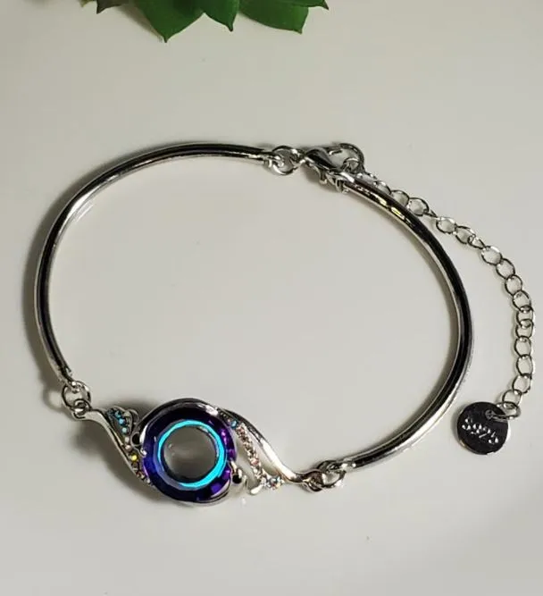 polly Bracelets B106 Silver Iridescent Blue Gemstone Peacock Bracelet S925