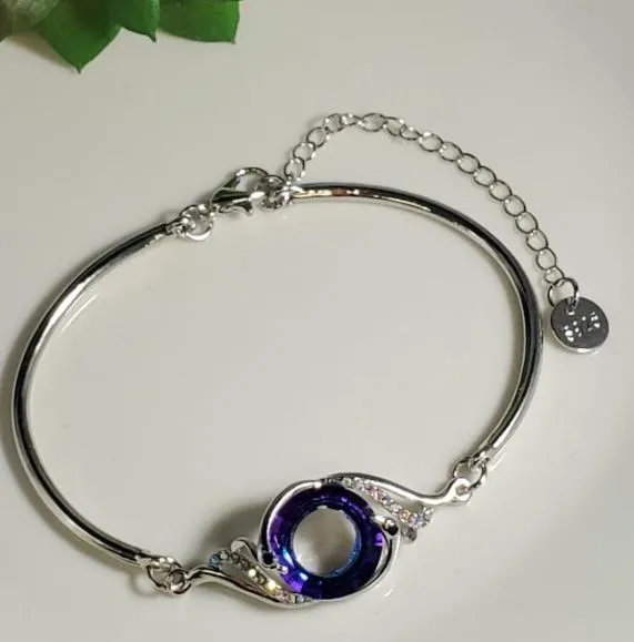 polly Bracelets B106 Silver Iridescent Blue Gemstone Peacock Bracelet S925