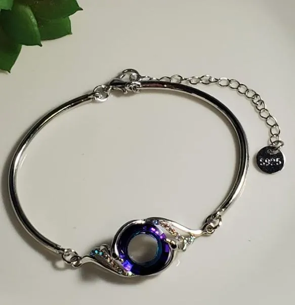 polly Bracelets B106 Silver Iridescent Blue Gemstone Peacock Bracelet S925