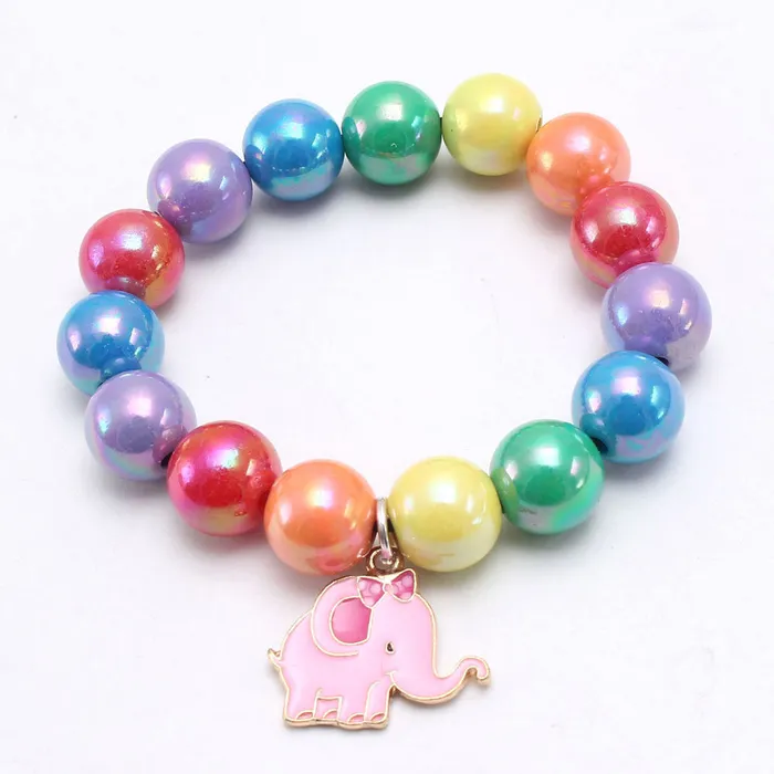 polly Bracelets L84 Multi Color Pearlized Beads Elephant Charm Bracelet