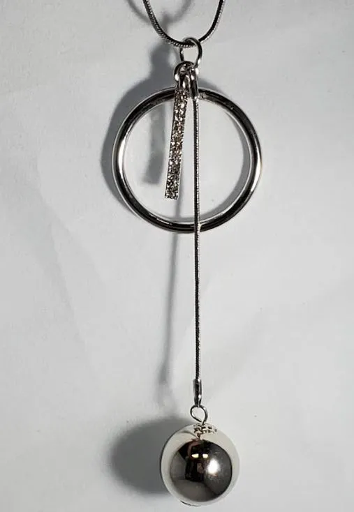 polly Earrings AZ295 Silver Hoop Ball Necklace with FREE EARRINGS