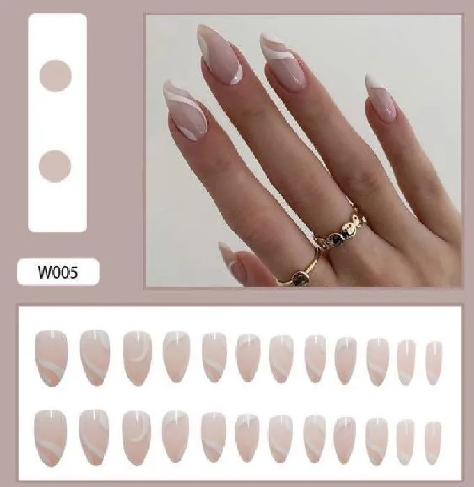 Polly Earrings NS648 Long Length Almond Press On Nails 24 Pieces W005