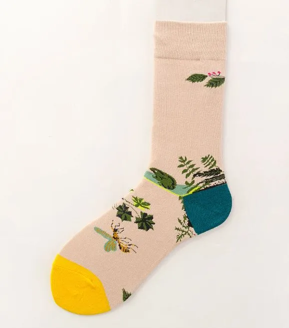 POLLY Earrings SF575 Beige Flowers Bee Socks