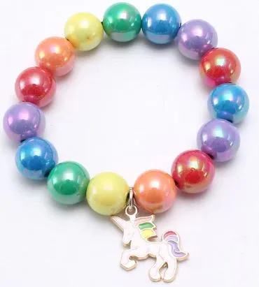 polly L268 Multi Color Pearlized Beads Unicorn Charm Bracelet Bracelets