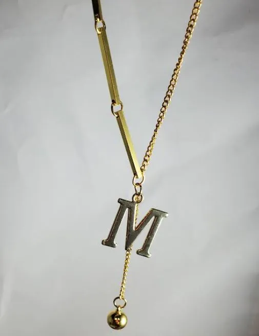 polly Necklaces AZ1256 Gold M Dangle Necklace with FREE Earrings