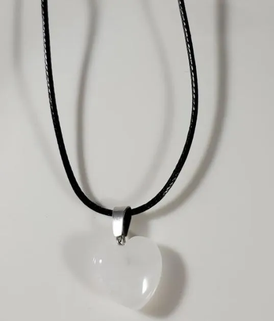 POLLY Necklaces N1532 Clear Frosted Heart Natural Quartz Stone on Leather Cord Necklace with FREE Earrings POLLY Necklaces N1532 Clear Frosted Heart Natural Quartz Stone on Leather Cord Necklace with FREE Earrings
