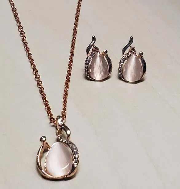 POLLY Necklaces N2148 Rose Gold Moonstone Necklace with FREE Earrings