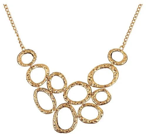 polly Necklaces N283 Gold Textured Multi Loops Statement Necklace with FREE Earrings