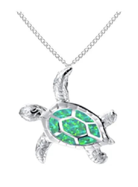 polly Necklaces N720 Silver Green Glitter Turtle Necklace With FREE Earrings