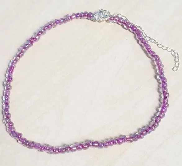 polly Necklaces N73 Silver Iridescent Lavender Seed Bead Choker Necklace with FREE Earrings polly Necklaces N73 Silver Iridescent Lavender Seed Bead Choker Necklace with FREE Earrings