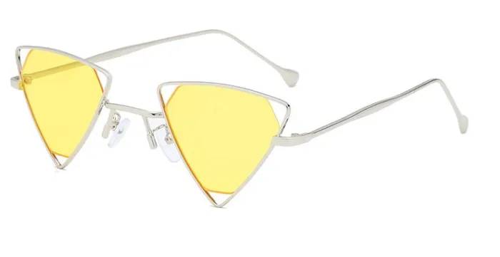 POLLY Rings S108 Yellow Lens Silver Metal Frame Triangle Sunglasses