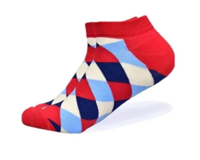 POLLY Rings SF77 Red Blue Beige Squares Low Cut Socks