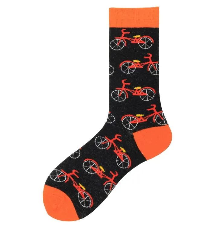 POLLY SF592 Black Bright Orange Red Bicycle Socks Earrings
