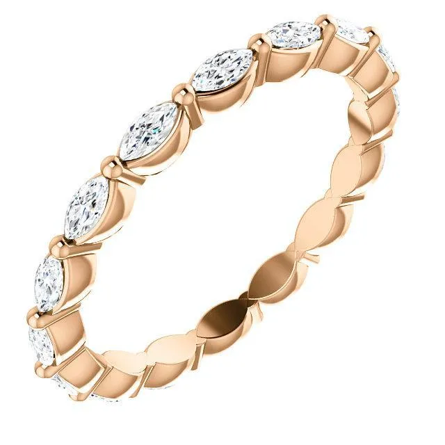 Prestine Marquise Diamond Single Shared Prong Full Eternity Band Fire Brilliance Rings