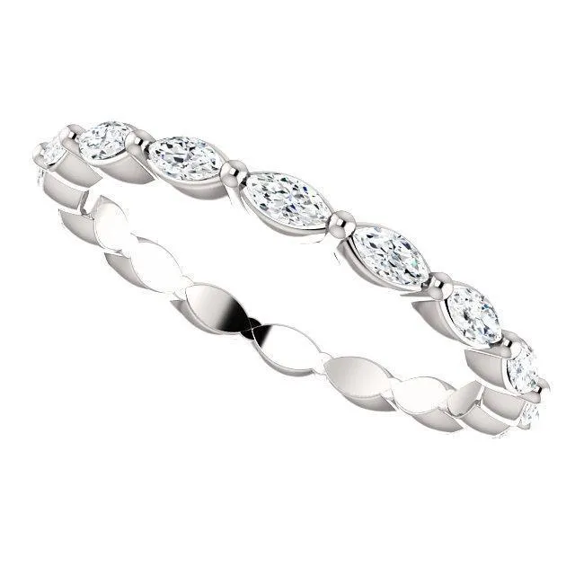 Prestine Marquise Diamond Single Shared Prong Full Eternity Band Fire Brilliance Rings