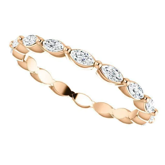 Prestine Marquise Diamond Single Shared Prong Full Eternity Band Fire Brilliance Rings