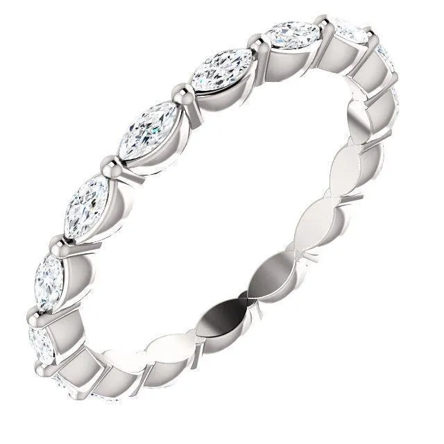 Prestine Marquise Diamond Single Shared Prong Full Eternity Band Fire Brilliance Rings