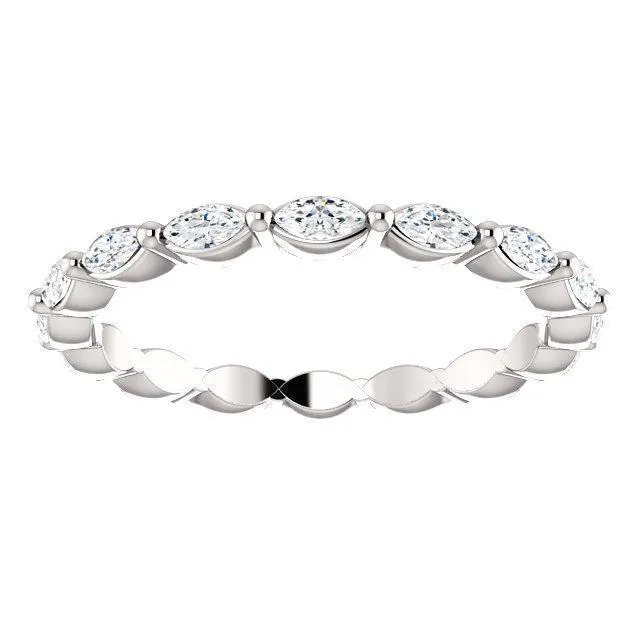 Prestine Marquise Diamond Single Shared Prong Full Eternity Band Fire Brilliance Rings