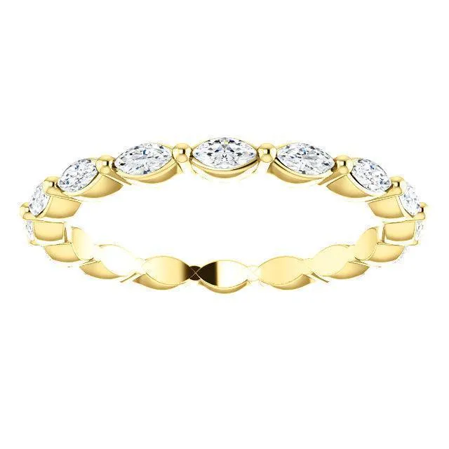 Prestine Marquise Diamond Single Shared Prong Full Eternity Band Fire Brilliance Rings