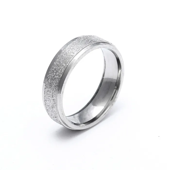 R403 Silver Textured Titanium Stainless Steel Ring 01 Rings