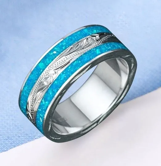 R488 Silver Blue Glitter Design Ring alice Rings