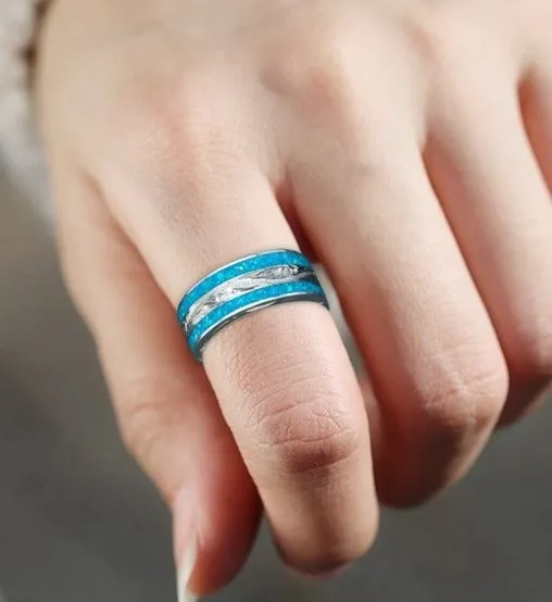 R488 Silver Blue Glitter Design Ring alice Rings