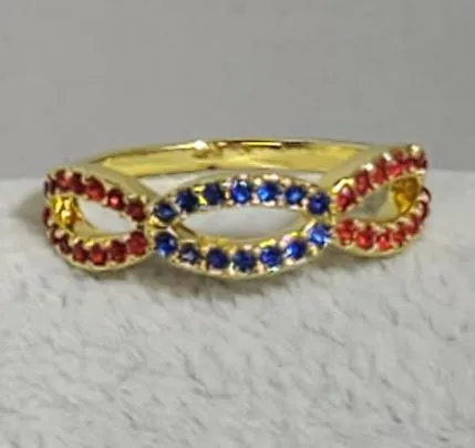 R660 Gold Blue Red Rhinestone Ring alice Rings