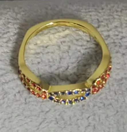 R660 Gold Blue Red Rhinestone Ring alice Rings