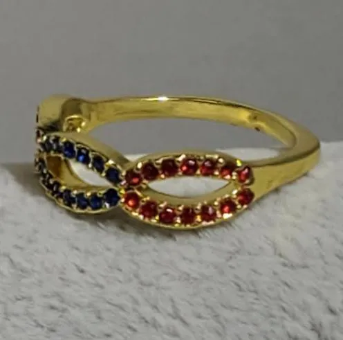 R660 Gold Blue Red Rhinestone Ring alice Rings
