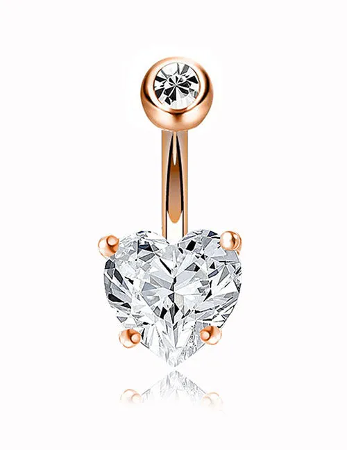 Rings 02 P155 Rose Gold Heart Gemstone Belly Button Ring