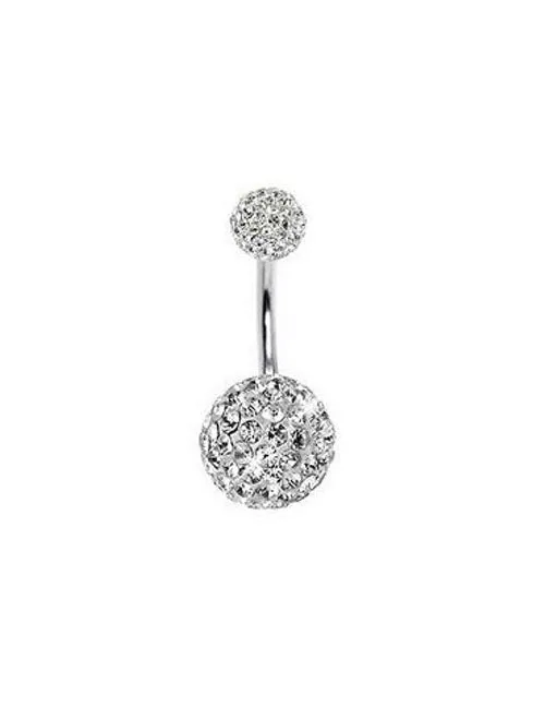 Rings 02 P82 Silver Large Double Ball Crystal Gems Belly Button Ring