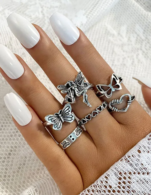 Rings 02 RS84 Silver 6 pc Ring Set