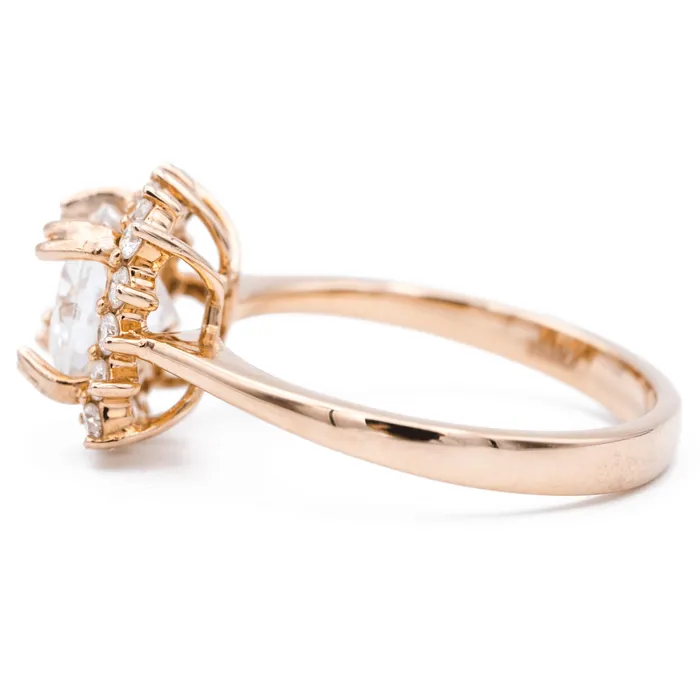 Rings 7mm Cushion Center 14K Rose Gold Star Halo Diamond Accent Ring Fire Brilliance 