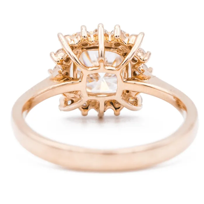 Rings 7mm Cushion Center 14K Rose Gold Star Halo Diamond Accent Ring Fire Brilliance 