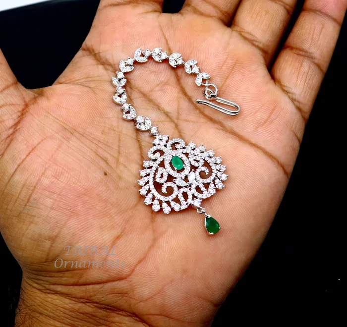 Rings 925 sterling silver customized gold tone cubic zircon stone head jewelry mang tika bridal wedding set belly dance charm hair jewelry MT04 TRIBAL ORNAMENTS