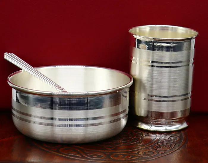 Rings 999 fine silver water milk glass and bowl silver tumbler silver spoon silver utensils silver baby food utensils silver article sv198 TRIBAL ORNAMENTS Rings 999 fine silver water milk glass and bowl silver tumbler silver spoon silver utensils silver baby food utensils silver article sv198 TRIBAL ORNAMENTS