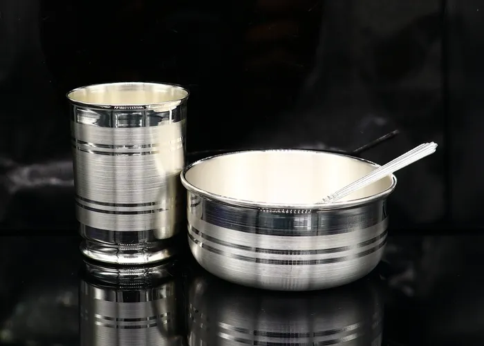 Rings 999 fine silver water milk glass and bowl silver tumbler silver spoon silver utensils silver baby food utensils silver article sv198 TRIBAL ORNAMENTS
