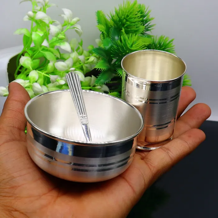 Rings 999 fine silver water milk glass and bowl silver tumbler silver spoon silver utensils silver baby food utensils silver article sv198 TRIBAL ORNAMENTS
