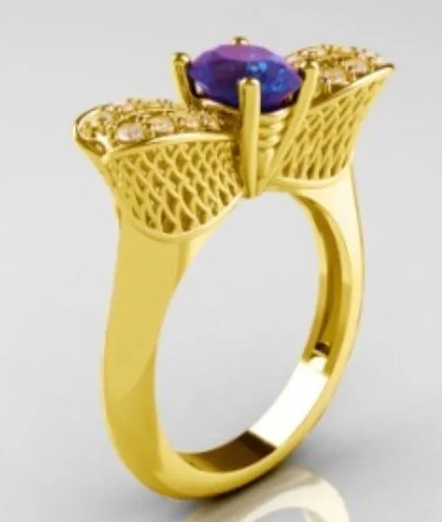 Rings Alice R363 Gold Purple Gem Rhinestone Ring