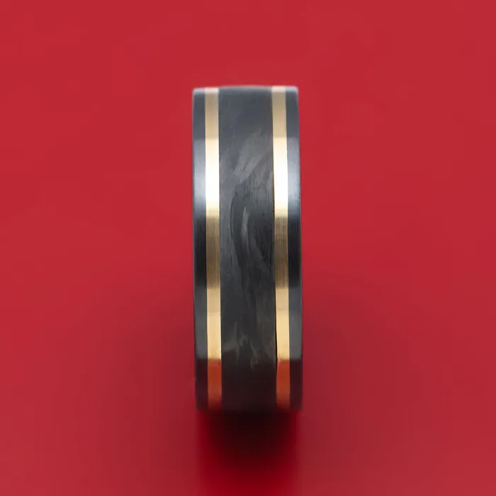 Rings Black Zirconium Ring with Forged Carbon Fiber and 14K Gold Inlays Custom Made Band Lashbrook Rings Black Zirconium Ring with Forged Carbon Fiber and 14K Gold Inlays Custom Made Band Lashbrook
