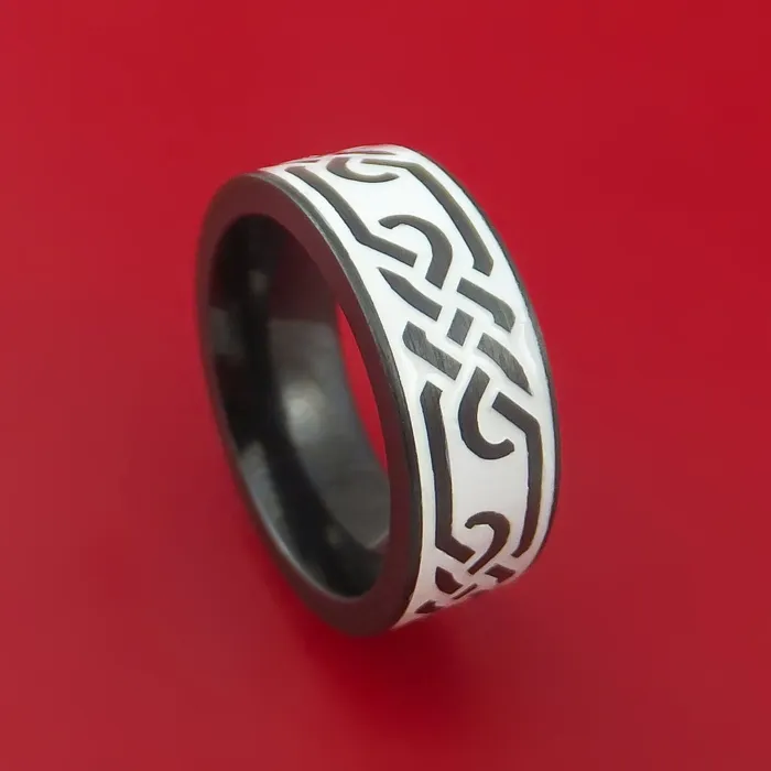 Rings Black Zirconium Ring with Infinity Milled Celtic Design and Cerakote Inlays Custom Made Band Lashbrook Rings Black Zirconium Ring with Infinity Milled Celtic Design and Cerakote Inlays Custom Made Band Lashbrook