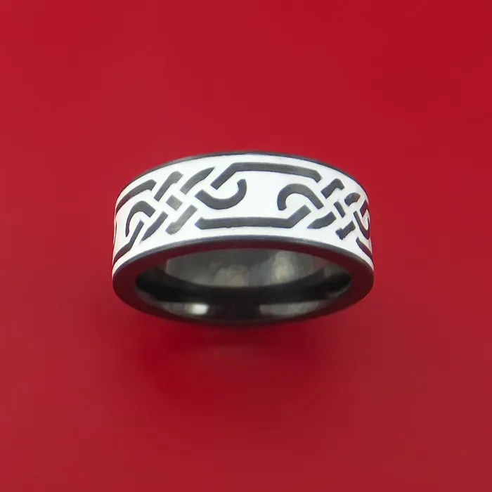 Rings Black Zirconium Ring with Infinity Milled Celtic Design and Cerakote Inlays Custom Made Band Lashbrook Rings Black Zirconium Ring with Infinity Milled Celtic Design and Cerakote Inlays Custom Made Band Lashbrook