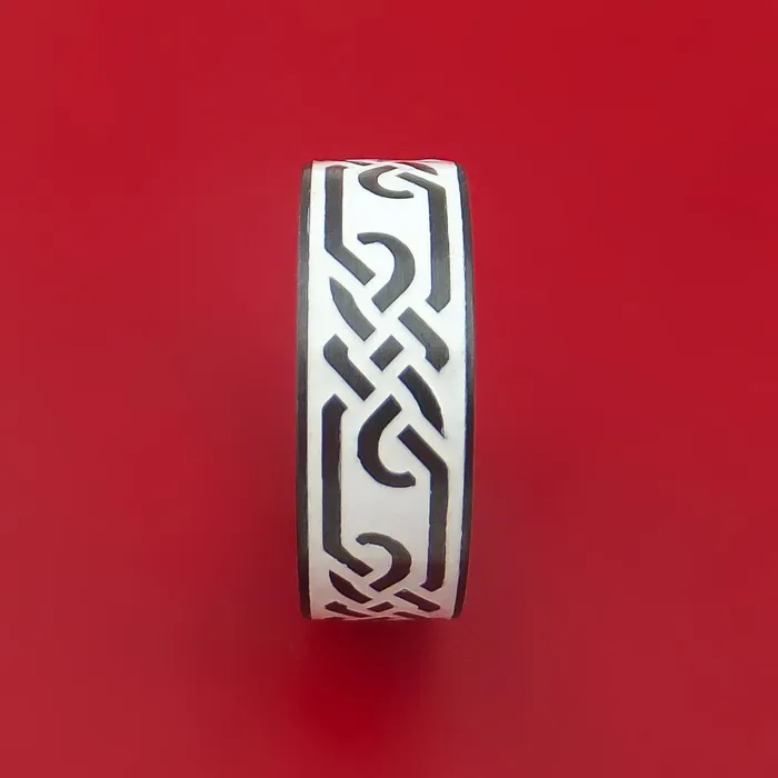 Rings Black Zirconium Ring with Infinity Milled Celtic Design and Cerakote Inlays Custom Made Band Lashbrook Rings Black Zirconium Ring with Infinity Milled Celtic Design and Cerakote Inlays Custom Made Band Lashbrook