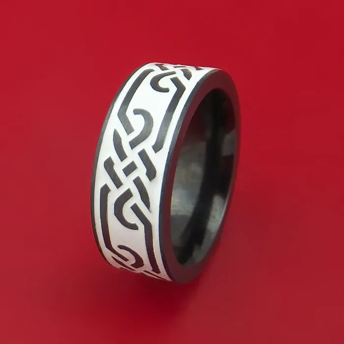Rings Black Zirconium Ring with Infinity Milled Celtic Design and Cerakote Inlays Custom Made Band Lashbrook Rings Black Zirconium Ring with Infinity Milled Celtic Design and Cerakote Inlays Custom Made Band Lashbrook
