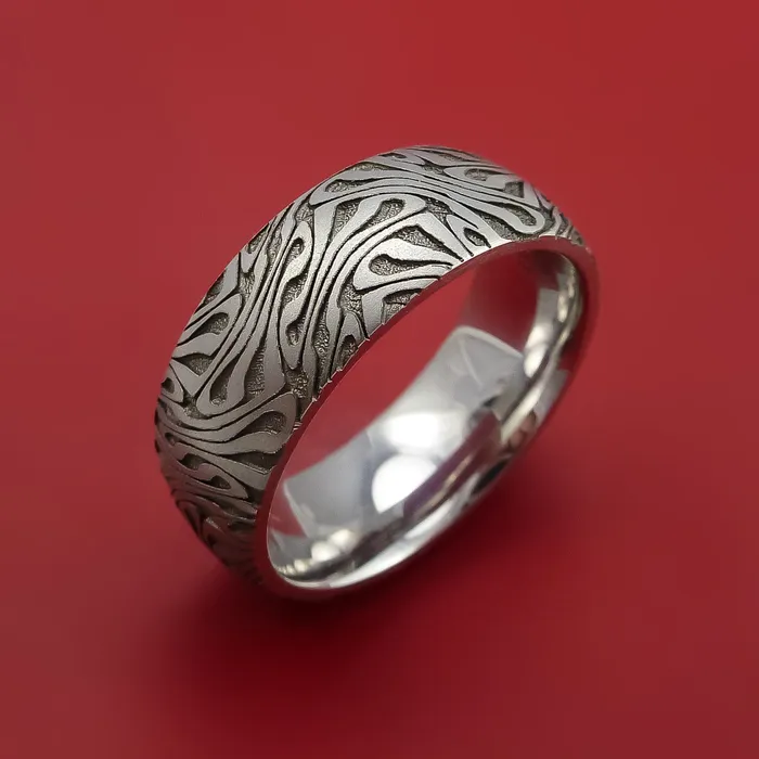 Rings Cobalt Chrome Ring with Marble LaserEtched Pattern Inlay Custom Made Band Lashbrook Rings Cobalt Chrome Ring with Marble LaserEtched Pattern Inlay Custom Made Band Lashbrook